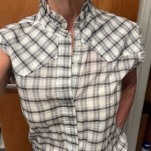 Nili Lotan Black and White Plaid Top